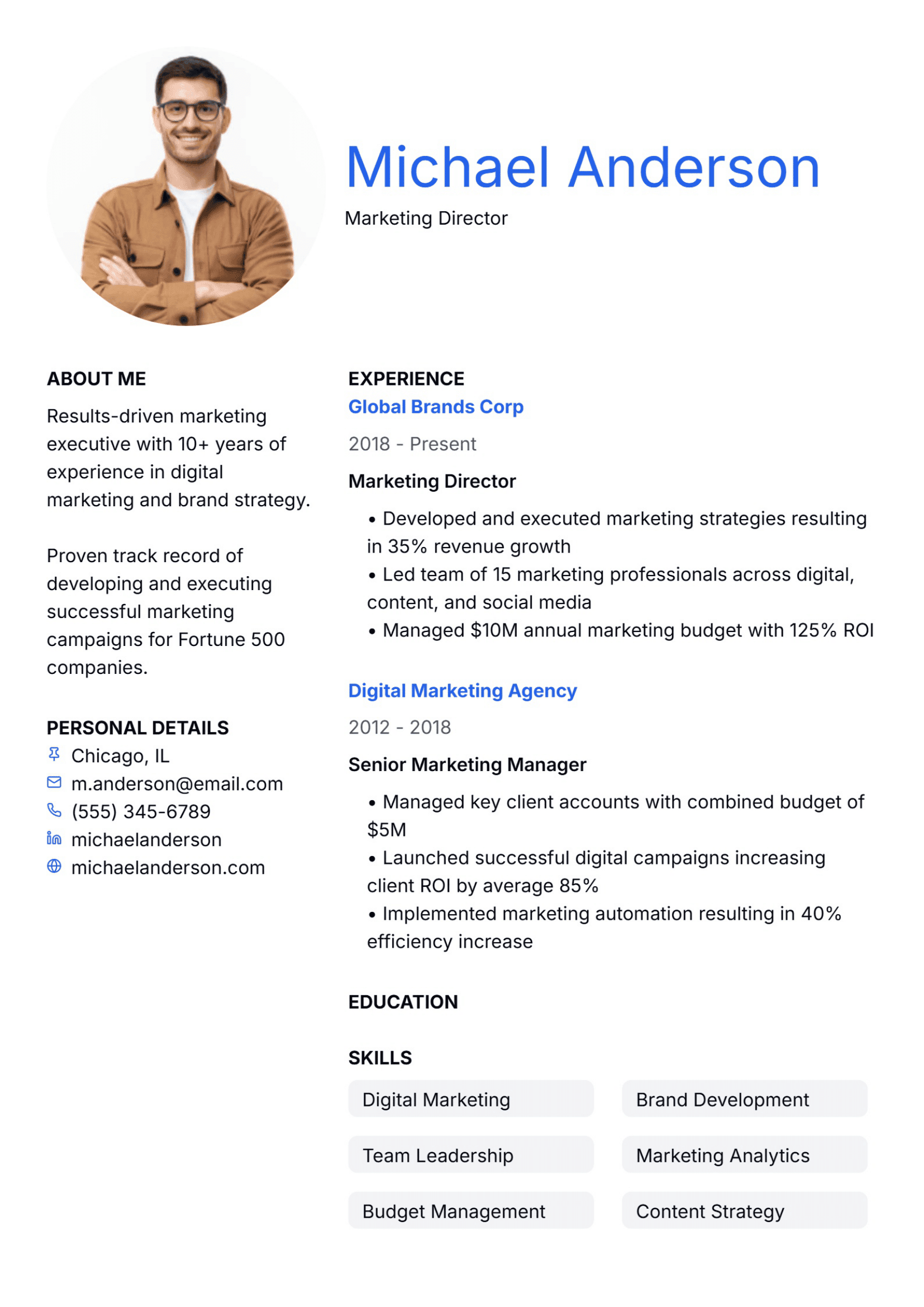 Classic resume template example